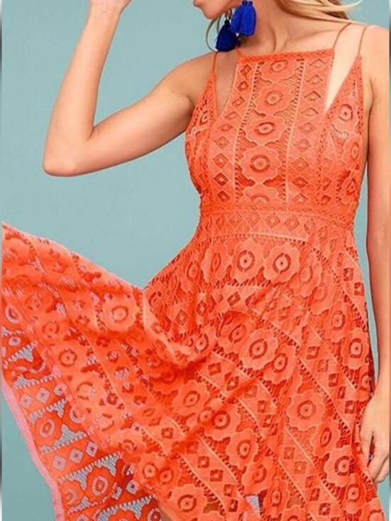 Free People Dresses & Skirts - Free People Dress Sz 12 Orange Lace Handkerchief Hem